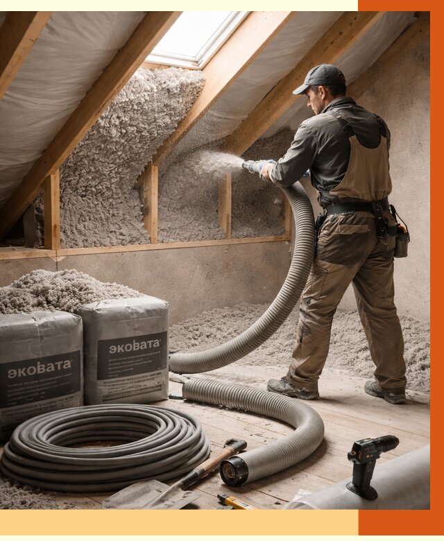 Утепление мансарды эковатой в Уссурийске от 2268 руб/м2 — монтаж, задувка, цена | ТепломастерСср
